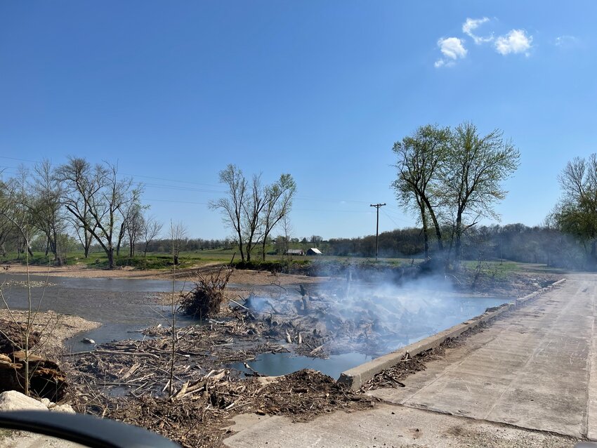 Shown is the aftermath of the burned debris at the Sestak Slab.