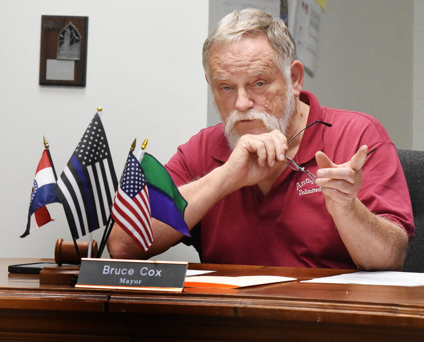 Hermann Mayor Bruce Cox responds Friday evening to a question from City Administrator Patricia Heaney regarding the scheduling of a special meeting which lasted 6 minutes. Cox replied he was anticipating an alderman would be absent on Monday due to prior plans.