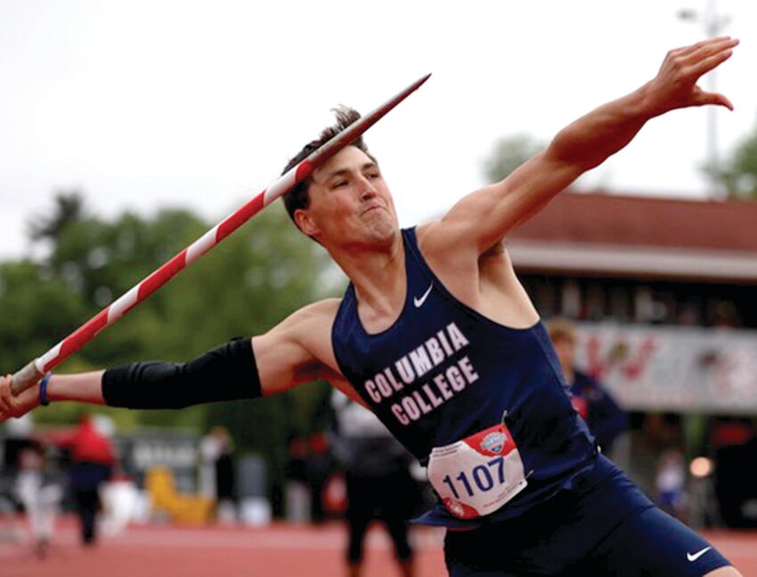 Columbia College freshman Easton Haslag shattered the school javelin record earlier this year and finished 21st at the National Association of Intercollegiate Athletics (NAIA) National Outdoor Track Championships in Marion, Ind.
