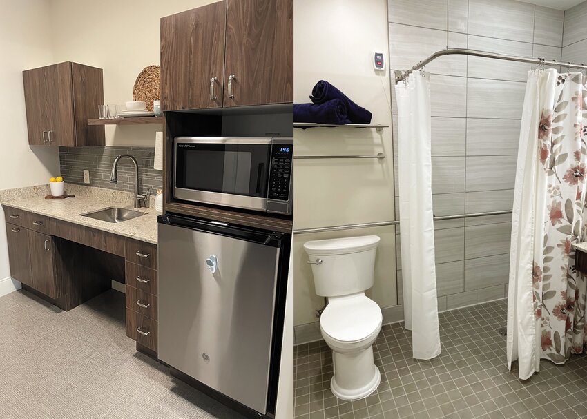 The Preserve at Briarcliffe is a warm, inviting retirement community located in Johnston. If you or a loved one is considering a new home, visit one of their apartments, including this studio apartment with its thoughtfully-planned bathroom and kitchenette.