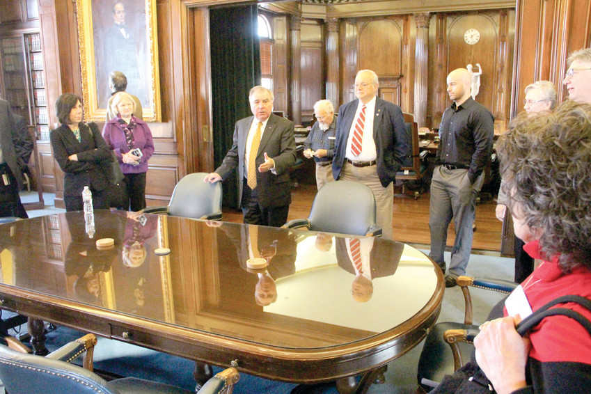 BEHIND THE CURATIN: Supreme Court Justice Francis X. Flaherty took members of the Warwick Rotary Club into the chambers where judges deliberate cases.