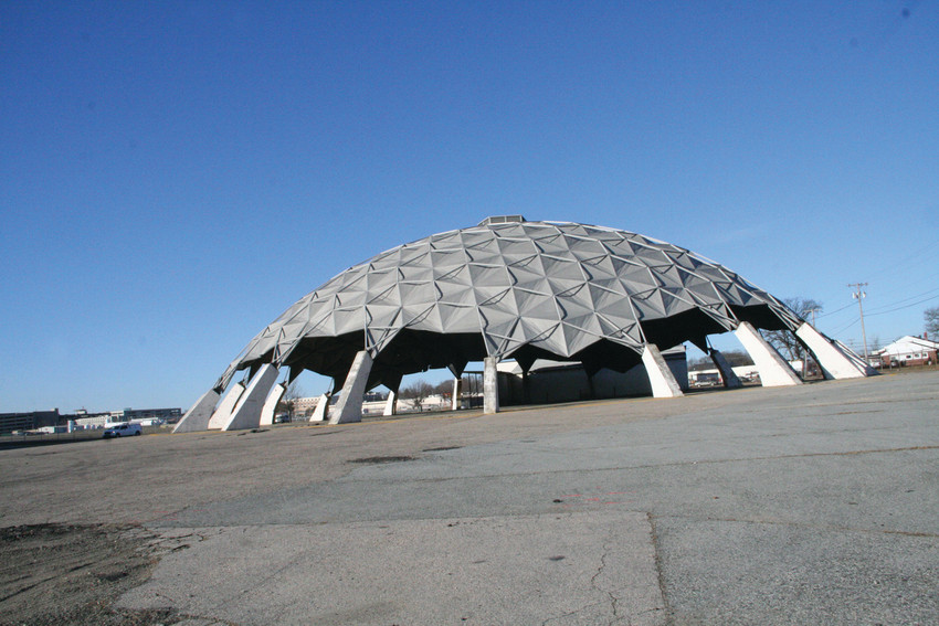 WHERE WILL IT END UP? The geodesic dome, once a maintenance garage for airport trucks and plows, was removed almost two years ago to make room for an Enterprise Rent A Car regional facility. Enterprise abandoned its plan and now the dome sits in pieces in storage.