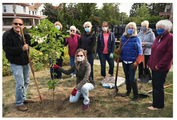 SPECIAL PLANTING: Members of the Edgewood Garden Club recently gathered for a tree planting ceremony at Edgewood Congregational Church.