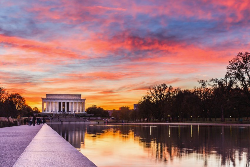 Taken just after sunset from the edge of the reflecting pool in Washington DC.