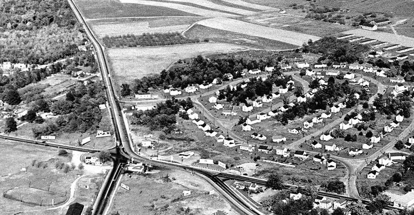 VIEW OF THE PAST: The Meshanticut Green Interchange in Cranston is seen in this historic photo. (Courtesy of Providence Public Library)