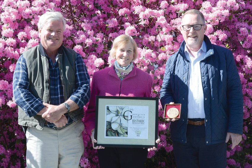 Preservation Society of Newport County CEO and Executive Director Trudy Coxe, center, with Director of Gardens and Grounds Jeff Curtis, left, and Curator of Historic Landscapes and Horticulture Jim Donahue.