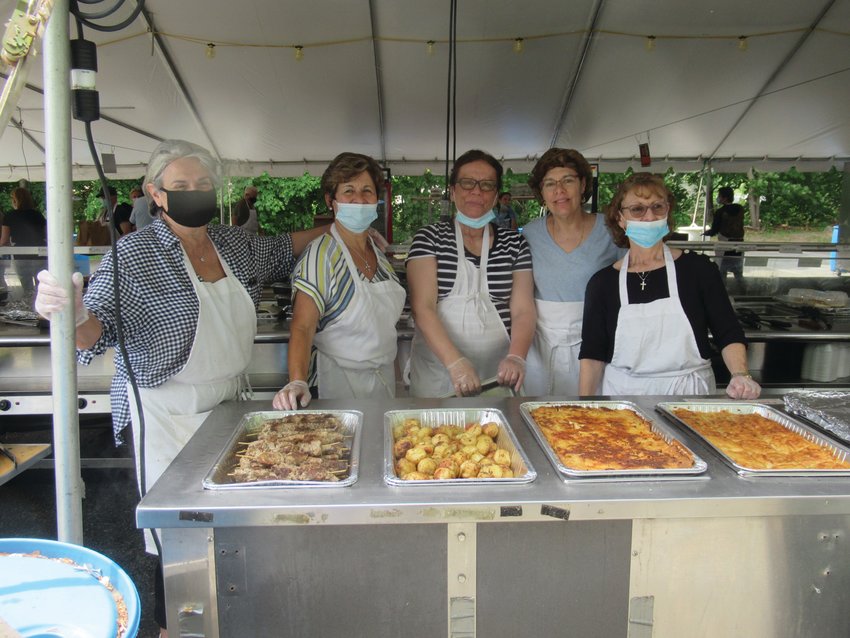 PROUD PARISHIONERS: Ladies like Afrodite Fotopoulos, Dina Fotopoulos, Garifalia Melanis, Betty Ann Andriotis and Kiki Melanis were among the many members of the Church of the Annunciation who volunteered in a number of capacities during last weekend&rsquo;s Greek Fest Express in Cranston.