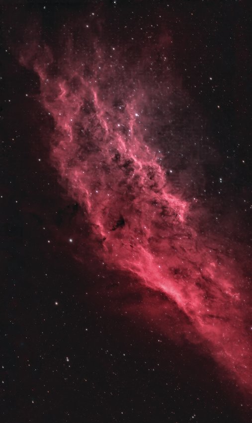 In the constellation Perseus lies an emission nebula stretching 100 light-years long. The California Nebula gets is name from its similar shape to the State of California and was discovered by E. E. Bernard in 1884.