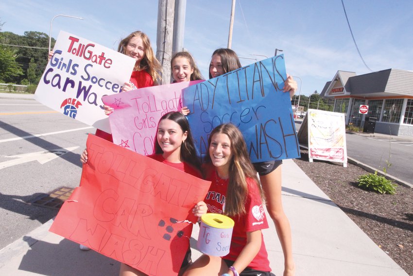 YOU COULDN&rsquo;T MISS THEM: Gathered at the entrance to Dunkin Donuts in Apponaug Toll Gate Girls Soccer team members promoted their nearby fundraising car wash. They are back row from left Raegan Allen, Katie Pale, and Allison Pankowicz. In front are Victoria Halstead and Kara Yelman.