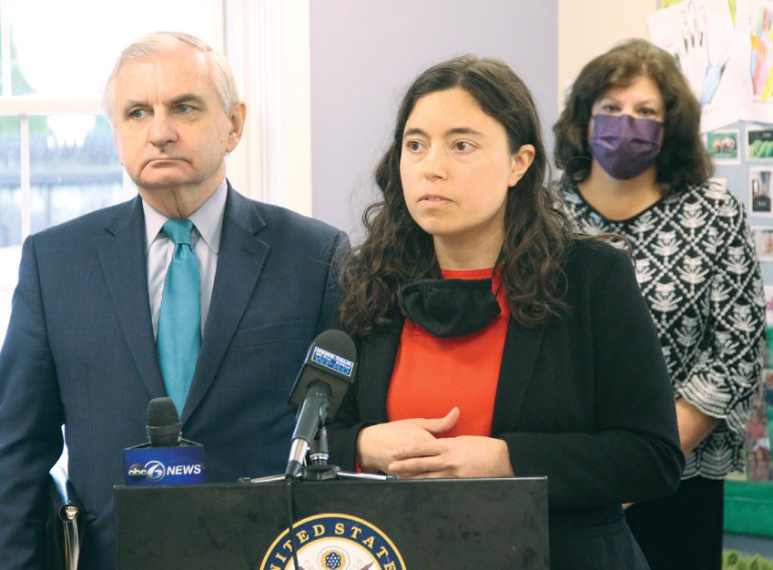 APPROPIATE SETTING:&nbsp;Sen. Jack Reed and Laura Briton, executive director of the Childhood Lead Action Project, answer questions about lead poisoning in one of the classrooms of CCAP&rsquo;s newest Head Start facilities on Board Street. With four sites in the city, CCAP runs the Head Start program for 300 children from birth to 5 years old, five days a week from 7:30 a.m. to 5 p.m.