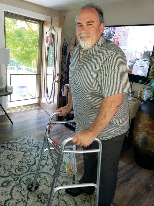 NOTHING&rsquo;S GONNA KEEP HIM DOWN: Al&rsquo;s  first day with his walker, determined to be independent.