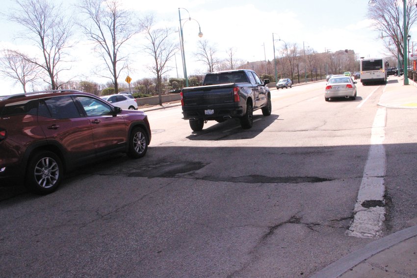 SHARING THE TAB: In order to attract development and extend that section of Post Road RIDOT is scheduled to repave this year, Mayor Frank Picozzi is proposing the city chip in $700,000  to have the road repaved from Coronado Road to Main Avenue. Pictured is that section of Post Road between Coronado and the Airport Connector. (Warwick Beacon photo)