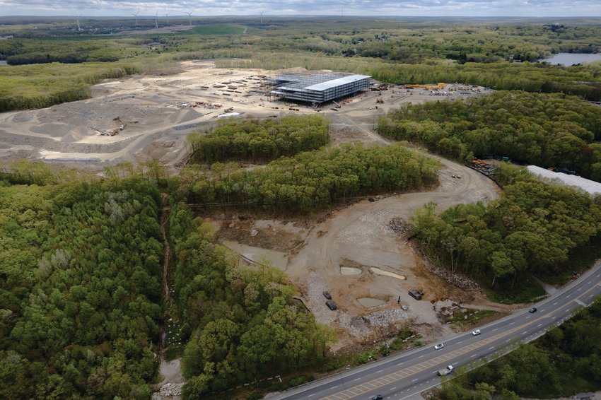 FROM THE AIR: These images of the Amazon construction site in Johnston were captured by drones piloted by Trevor Bryan, an FAA Licensed and insured drone pilot, the owner and operator of New England Aerial Services, on May 15. For more information on the Warwick-based company, visit their Facebook page at www.facebook.com/newenglandaerialservices.