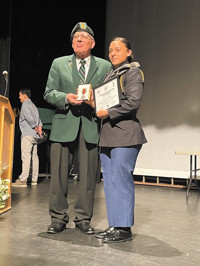 OH, THE PLACES SHE WILL GO: Cadet Major Alexis Franco received The Special Forces Association Medal from Col. (Retired) Larry Pezza U.S. Army Special Operations &ldquo;Green Beret&rdquo; at the CHSE 33rd Corp of Cadets award ceremony on May 20.