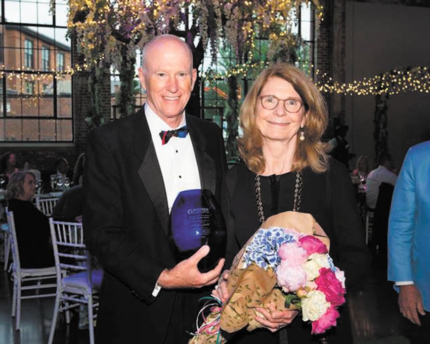 VOLUNTEER SUPPORT RECOGNIZED: Care New England Chief Philanthropy Officer, Jack Dresser and 2022 Cynthia B. Patterson Lifetime Service Award winner Anne Szostak at the 2022 Women &amp; Infants Hospital Gala: A Celebration of Mother and Nature. (Robert Gallo Photography)