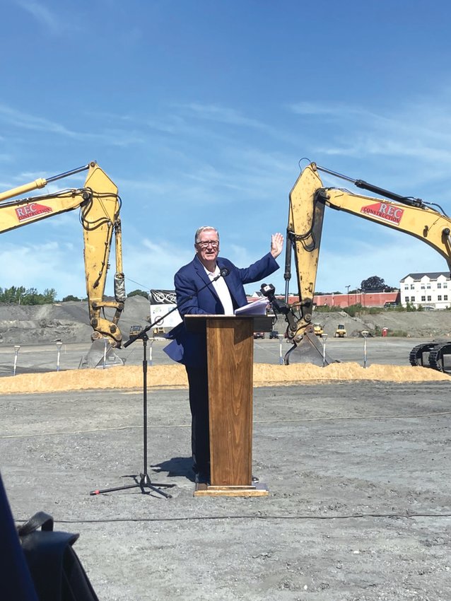 WELCOME TOPGOLF: Cranston Mayor Ken Hopkins at the site of the new Topgolf. (Warwick Beacon photo)