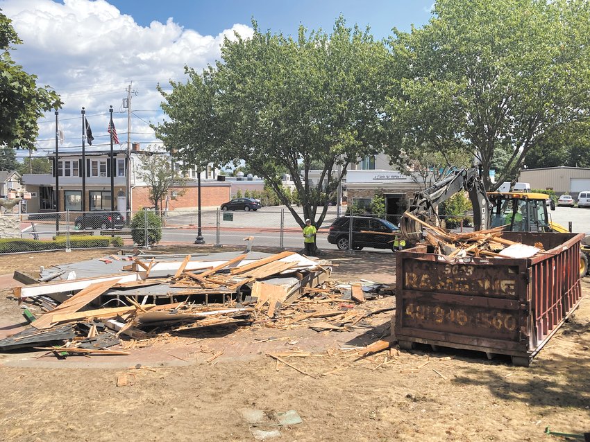 DEMOLISHED: The Knightsville gazebo will be replaced by an ADA accessible gazebo that will be implemented in the city&rsquo;s new pocket park. (Herald photo)