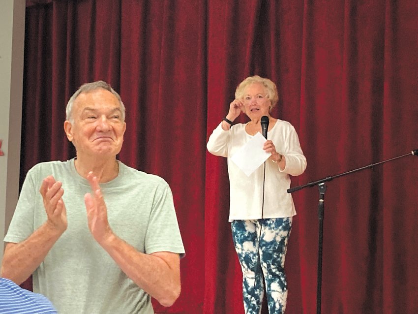 RECOGNIZING SACRIFICE: Before seniors started eating, volunteer Rita Penzo spoke of those who sacrificed their lives followed by a round of applause for first responders present at the center for lunch.