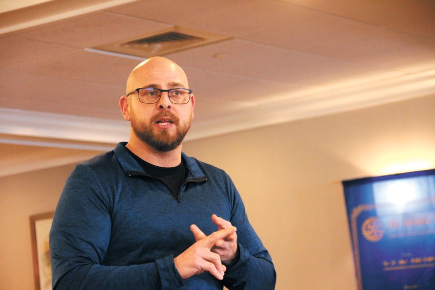 SHARING THE HEZ MISSION: Warwick Health Equity Zone Initiative Director Michael Fratus speaks to Warwick rotarians about the city&rsquo;s local HEZ organization. (Warwick Beacon photo)