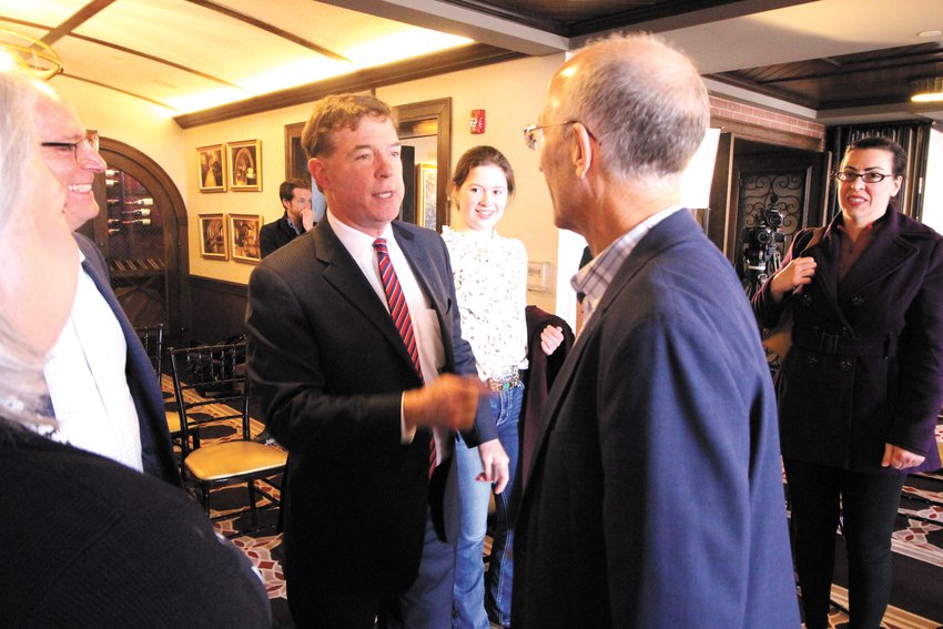 ON THE PRESIDENTIAL STUMP: Steve Laffey addresses a group at Chapel View Grille in March after having declared as a Republican candidate for president. (Warwick Beacon photo)