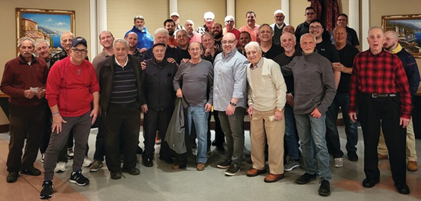 BOCCI BANQUET: All these Prata Society boccie league players attended a recent banquet. Try to find the real coaches and shooters in this large group of 40 players, ranging in ages from 30 to 90 years old. (Photo courtesy Louis J. Spremulli)