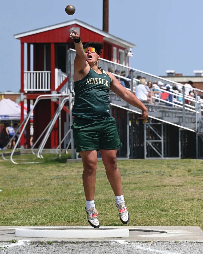 CLASS CHAMP: Hendricken&rsquo;s Alex Morin, who won the shot put. (Photos by Leo van Dijk/rhodyphoto.zenfolio.com)