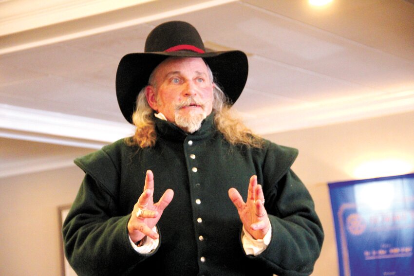 STEPPING THROUGH TIME: Roger Williams &ldquo;himself&ldquo; jumped through time to give a lesson to the Warwick Rotary Club and discuss the possibility of a television show based on his story. (Cranston Herald Photos)