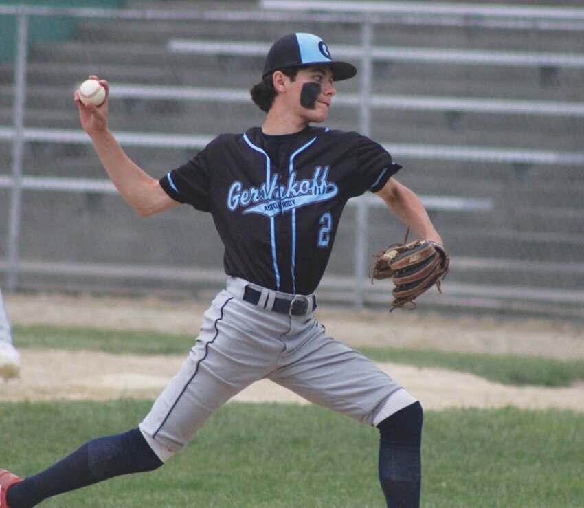 WINDING UP: Gershkoff starting pitcher Ryan Zarrella delivers a pitch last week. (Photos by Alex Sponseller)