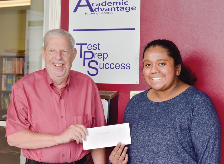 BOOSTING HER FUTURE: Academic Advantage founder Rick Deutsch awarded a $500 scholarship to Christine Dutt, a graduated senior from Toll Gate High School on June 28. Dutt will be attending the University of Michigan in the fall to study Biopsychology, Cognition. and Neuroscience. (Warwick Beacon photo)