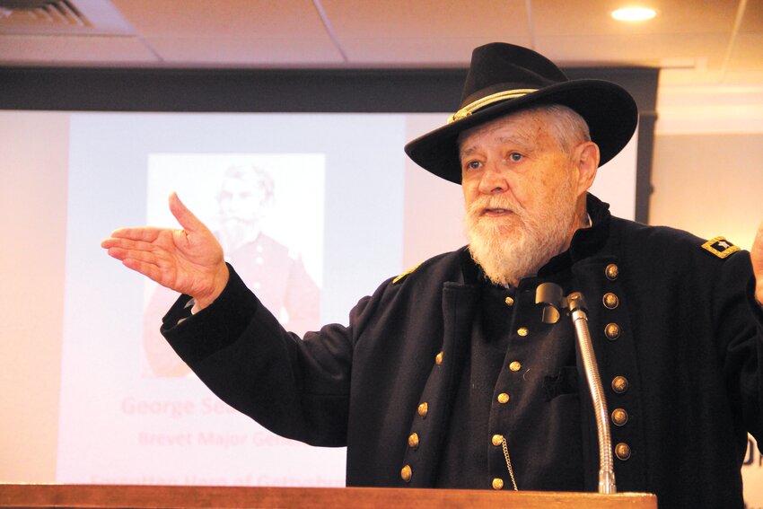 IN UNIFORM: Paul Bourget, assuming the persona of George Sears Greene, delivered a presentation to the Warwick Rotary Club explaining Greene&rsquo;s contributions to Union efforts at the Battle of Gettysburg.