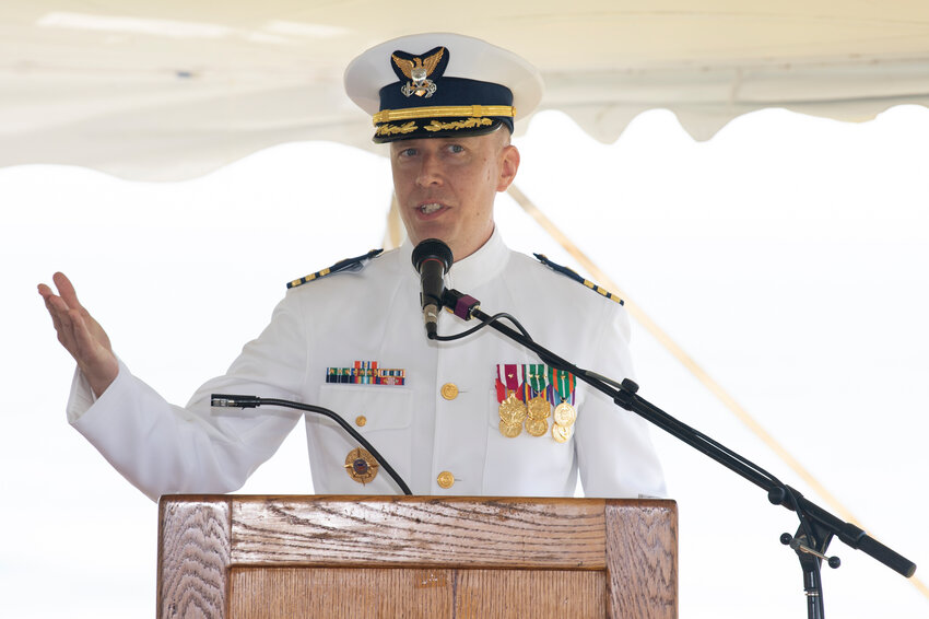 A change of command ceremony was held for United States Coast Guard Civil Engineering Unit (CEU) Providence on Thursday, June 29, 2023 at United States Coast Guard Station Point Judith.  Cmdr. Para turned over command to Cmdr. George Hall who became the units 13th commanding officer.  Capt. John Berry, commanding officer of Shore Infrastructure Logistics Center, was the officiating officer.  (U.S. Navy Photo by John Narewski)