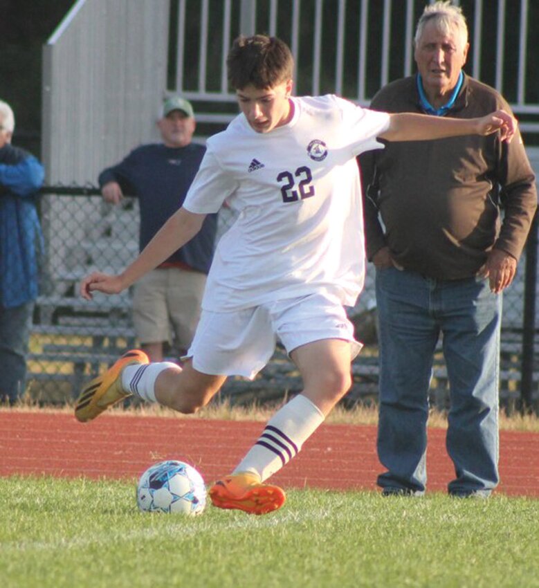 UP THE FIELD: Pilgrim&rsquo;s Jonathan Lopes gives the ball a boot. (Photos by Alex Sponseller)