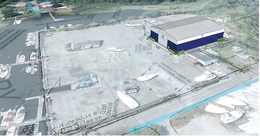 TODAY AND WHAT&rsquo;S PLANNED: A rendering of the proposed boat workshop and the sight as it is today at Safe Harbor Greenwich Bay.