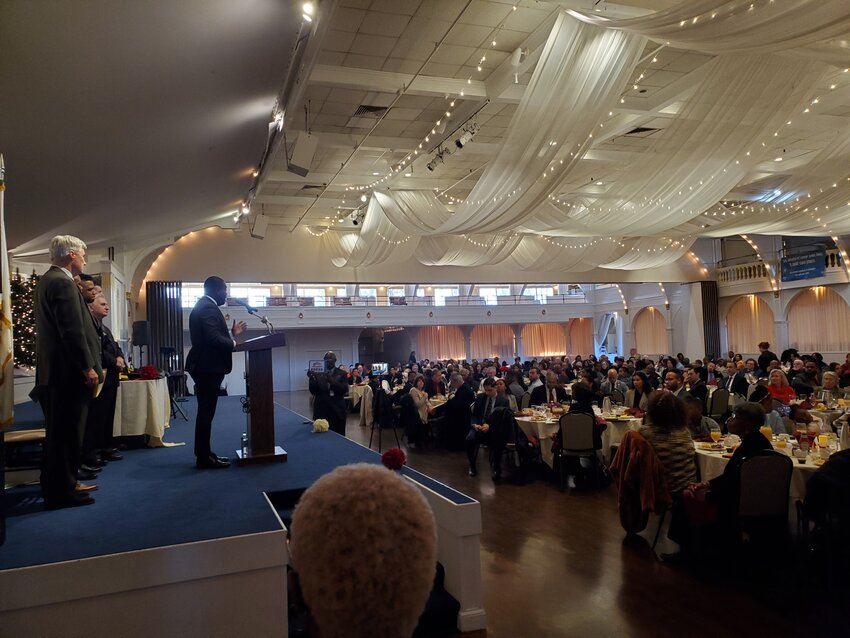 THE MAN THEY CAME TO SEE: Congressman Gabe Amo speaks on a query that consumed Dr. King: Chaos or community? (Photo by Kevin Fitzpatrick