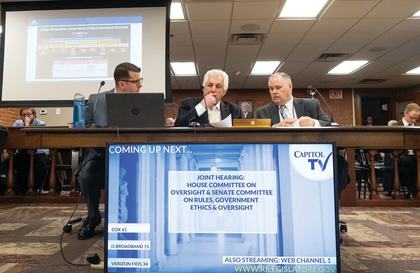 Transportation Director Peter Alviti Jr. and VHB Director of Structural Engineering Jeffrey Klein sit before the joint Sen