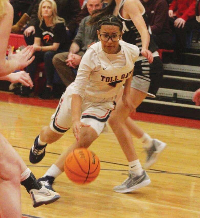 PLAYOFF BOUND: Toll Gate&rsquo;s Rihanna Tavares works through the Pilgrim defense. (Photos by Alex Sponseller)