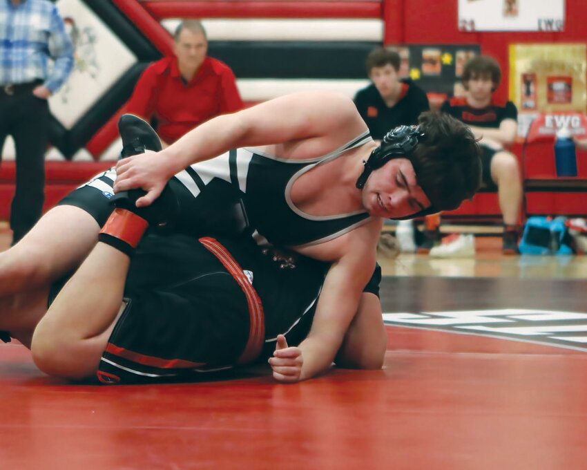 ON A ROLL: Pilgrim&rsquo;s Trevor O&rsquo;Connor controls his opponent in a recent match. O&rsquo;Connor has been a key part of the Pilgrim lineup at 175 pounds as the Pats continue to surge in Division II. Sectionals and states are slated for the next two weeks. (Photos by Mike Zawistoski)