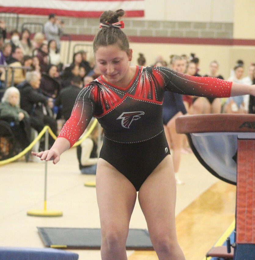 VAULT: Cranston&rsquo;s Kayla DeSarro competes at states last weekend. (Photo by Alex Sponseller)