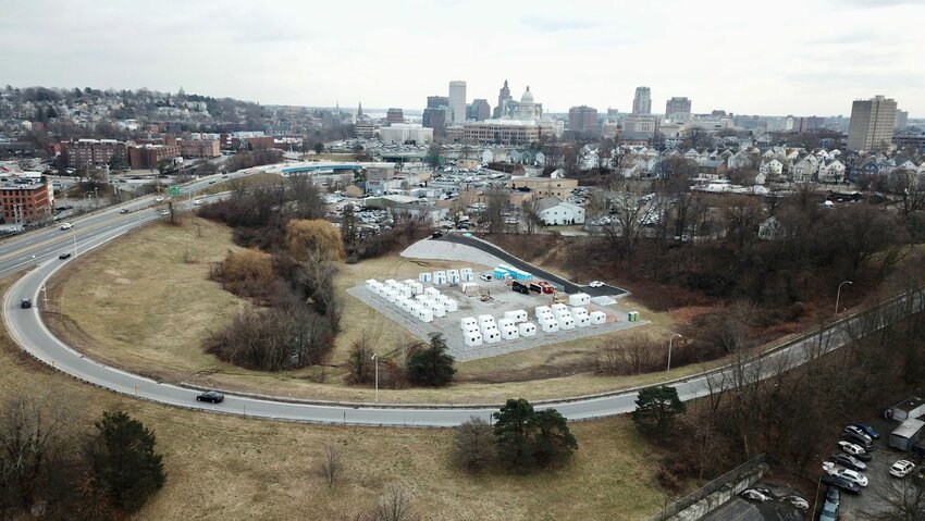 FROM STREET TO VILLAGE: This aerial shows ECHO Village, which is nearing completion, in the clover leaf on ramp to Route 146 headed south in Providence. The &ldquo;village&rdquo; of 45 Pallet Houses would offer secure housing for homeless.