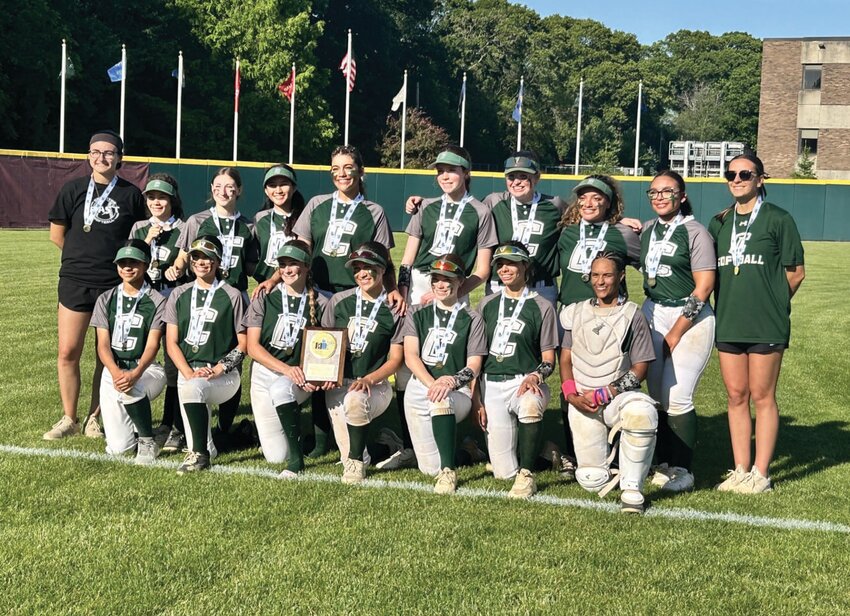 HISTORY MADE: The Cranston East softball team after winning its first-ever title on Saturday afternoon at Rhode Island College. (Photo by Will Geoghegan)