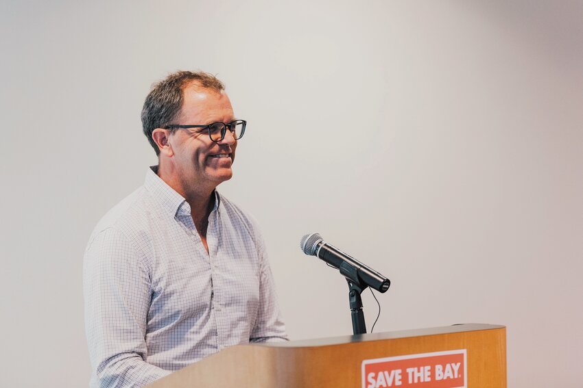 INAUGURATION: George Shuster speaks at Save   The Bay&rsquo;s annual meeting, recalling his connections to the Bay during his youth in Warwick. (Photos courtesy Save The Bay).