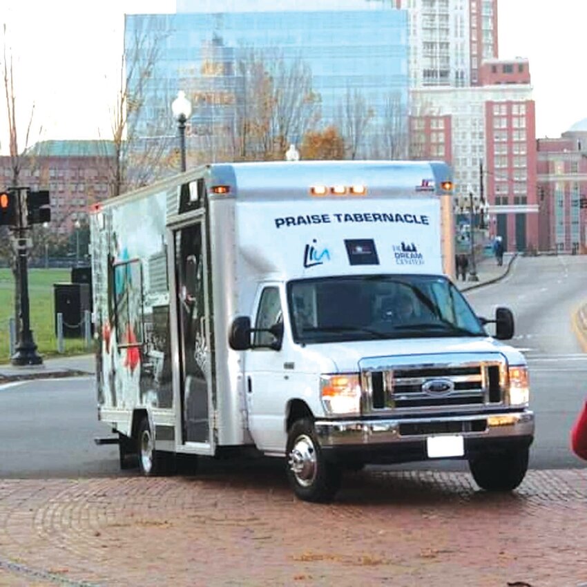 READY TO ROLL: The Rhode Island Dream Center Food Truck is set up in Kennedy Plaza and ready to serve all those who need.