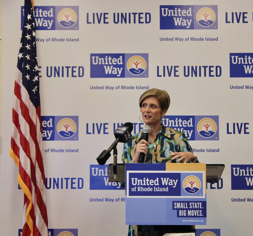 PRESIDENT&rsquo;S ADDRESS: United Way President and CEO Cortney Nicolato speaks to the audience at the press conference about the importance of the summer learning program and the integral role community partners play. (Herald photos by Greta Shuster)