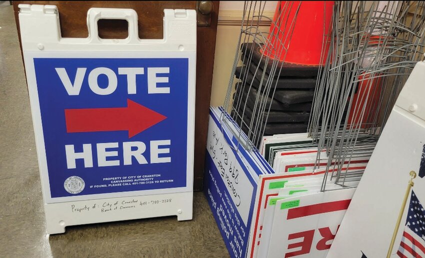 SIGNS OF CHANGE: Nick Lima, the Cranston Canvassing Authority&rsquo;s registrar and director of elections, posted this photo Wednesday morning. &ldquo;When new polling place signs come in, it's like Christmas morning for election officials,&rdquo; Lima wrote.