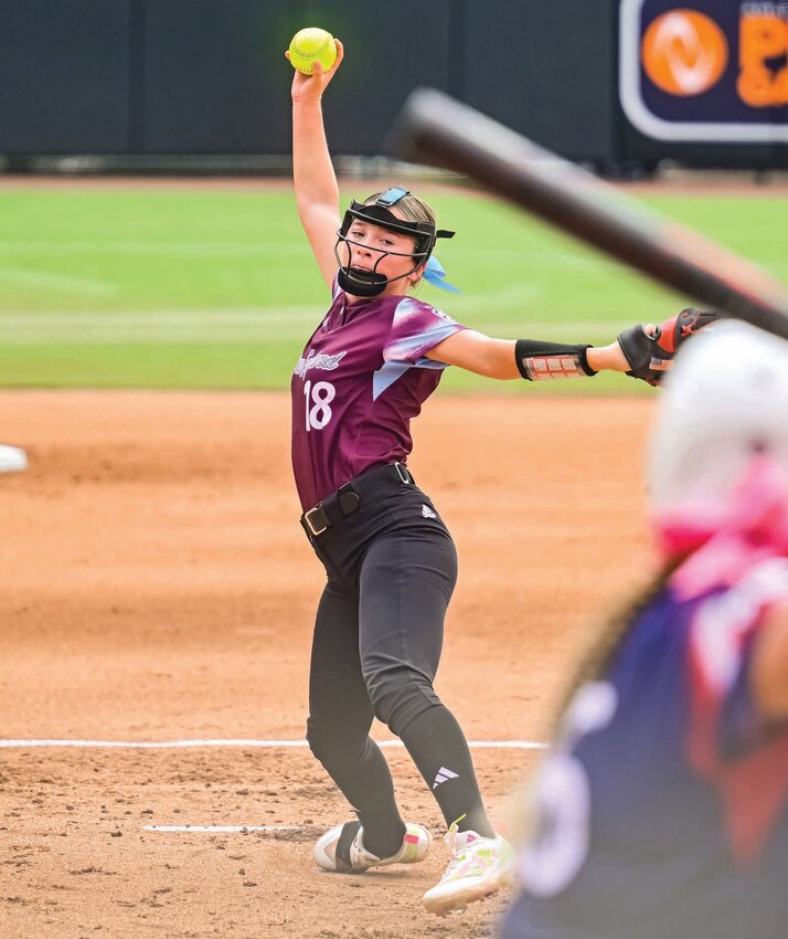 WINDING UP: CLCF-CWLL pitcher Isabella Marcano deals in the Little League World Series in Greenville, North Carolina. (Photo courtesy Little League Baseball &amp; Softball)