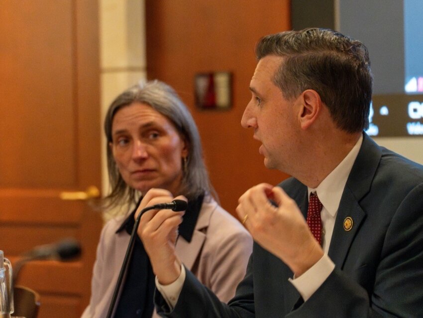 Rep. Seth Magaziner leads discussions at the Natural Resources Committee &lsquo;s NOAA issues forum. Rep. Maxine Dexter of Oregon looks on. Submitted photo