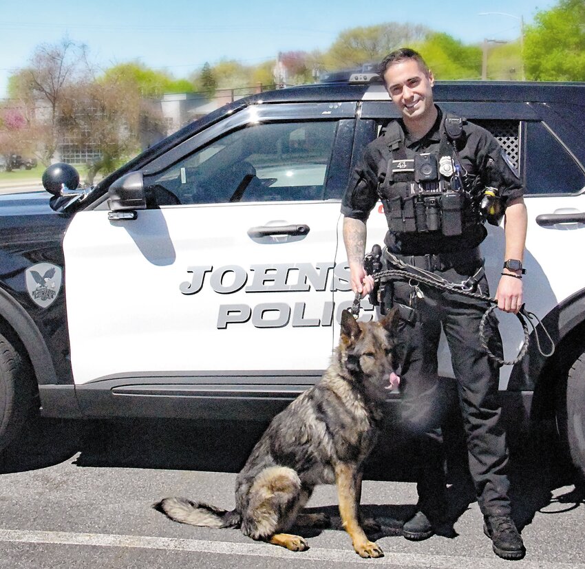 Honza is Johnston&rsquo;s first police dog in about 12 years. He and patrol officer Eli McGuire-Krueger recently started working together and are receiving a warm welcome from the public. Honza is a trained narcotics search dog.