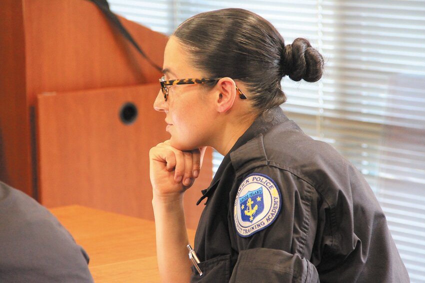 Victoria Ferreira, Warwick police recruit, watches the proceedings. Beacon Media photo by John Howell