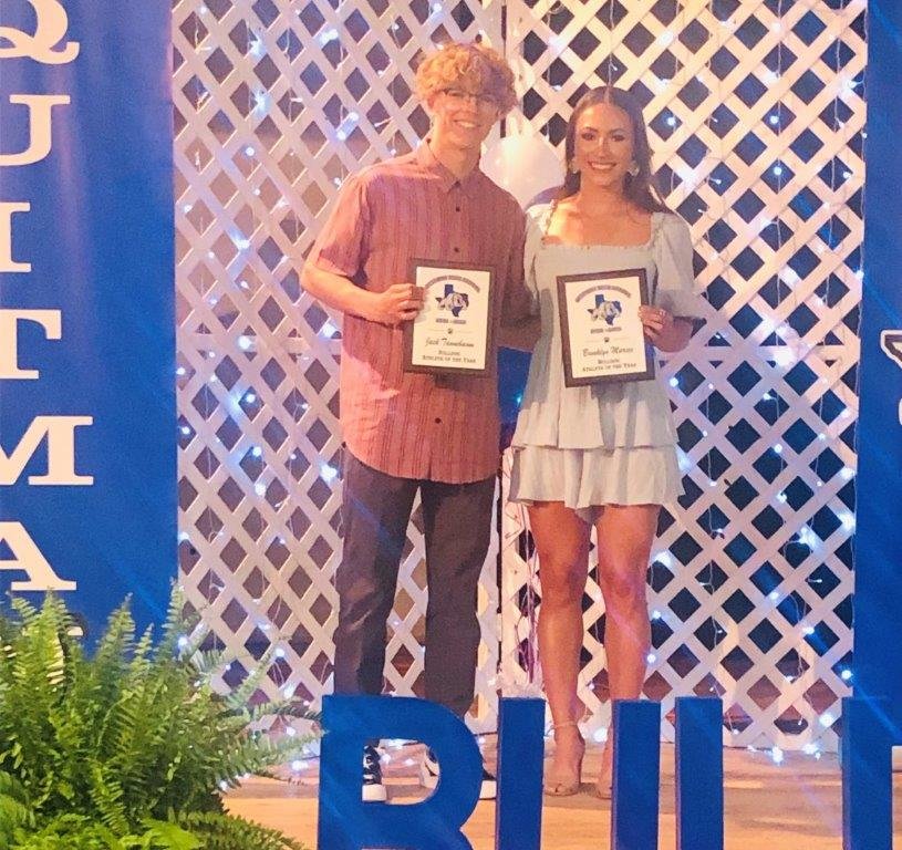 Jack Tannebaum and Brooklyn Marcee were named Quitman&rsquo;s Athletes of the Year at last Tuesday&rsquo;s annual sports banquet. (Monitor photo by Larry Tucker)