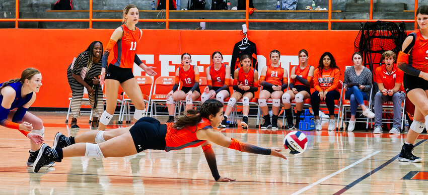 Carmen Carrasco gives her best effort to keep the ball aloft for the Lady Jackets.